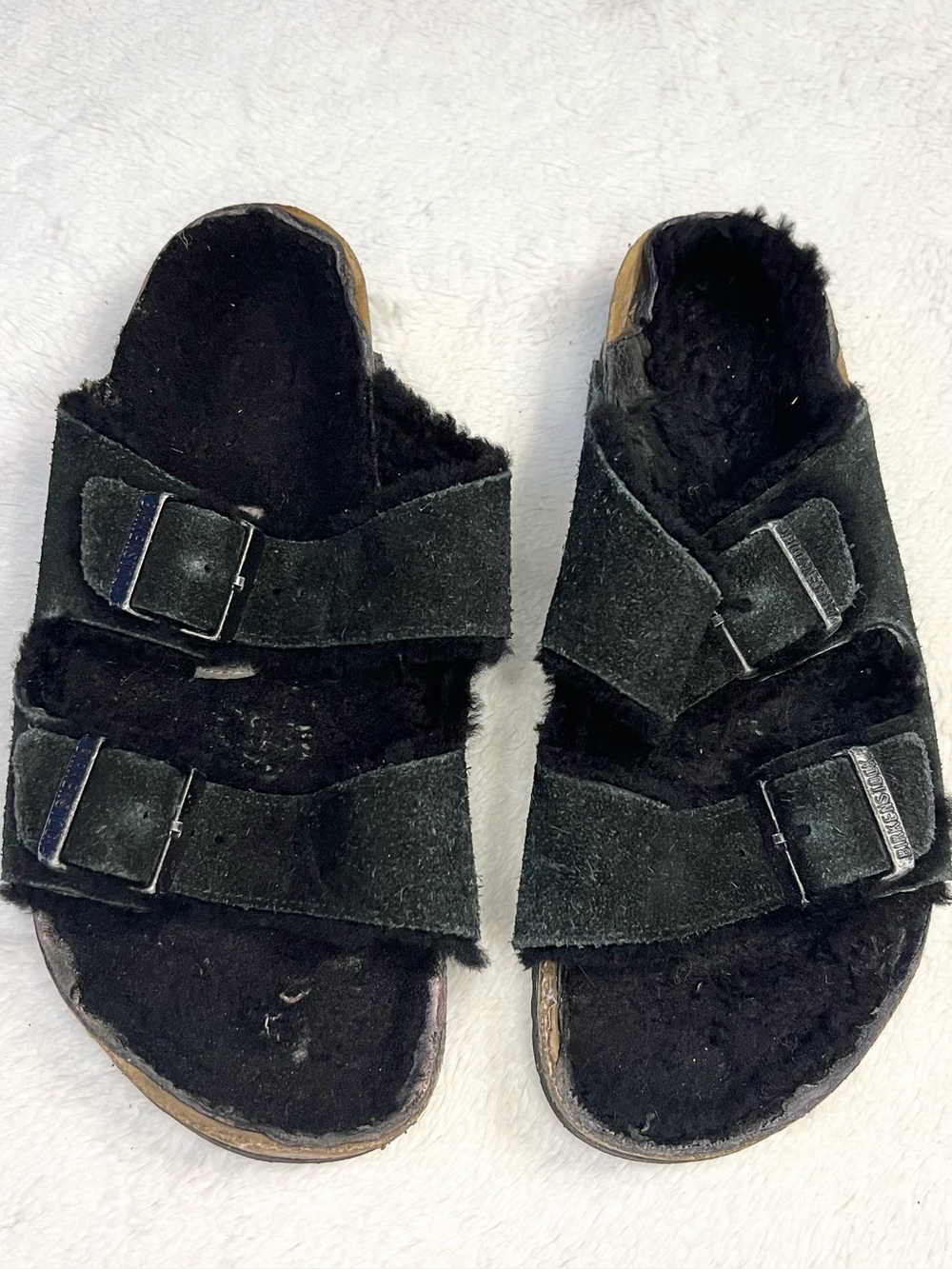 Birkenstock Black Suede Arizona Sheepskin Sandals Size 9/9.5 40 260